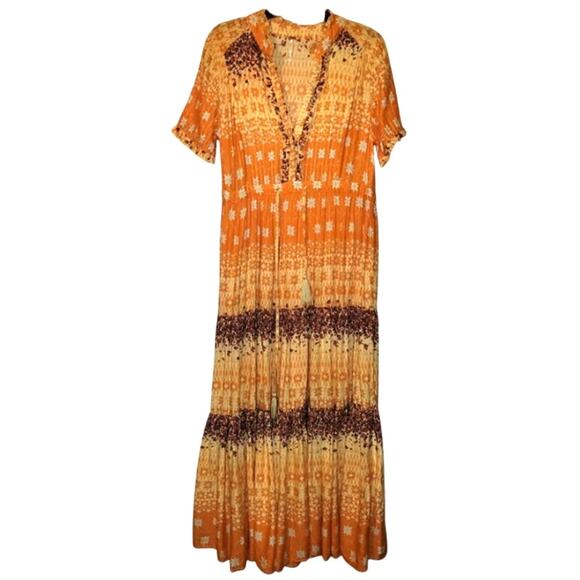 New Free People Rare Feelings Tiered Maxi Dress $148 X-SMALL Orange Boho Floral - Picture 9 of 9